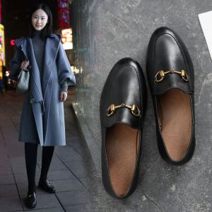 休闲小皮鞋2020春季新款圆头真皮英伦复古风平底鞋女单鞋潮阳光越秀