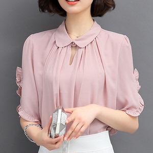 短袖t恤女雪纺衫2021夏天新款纯色小衫韩版甜美超仙短款半袖上衣