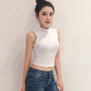 白色露脐背心女夏 无袖短款高腰小背心漏肚脐上衣打底修身内搭t恤