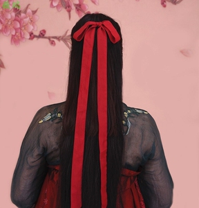 日常古风太极表演发带改良汉服古装纯色百搭红色雪纺马尾绑绳发绳