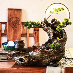 桌面山水摆件茶台微景观造景雾化加湿器小假山流水喷泉家居装饰品