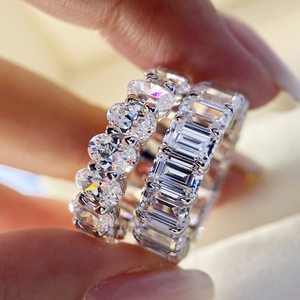 设计师hw戒指网红简约chic女纯银食指潮欧美祖母绿大排钻戒子满钻