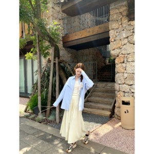 aaaaxbbb Jeju的海风 白色简约半身裙设计感宽松高腰显瘦法式长裙