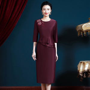 高端喜婆婆秋装旗袍妈妈婚宴礼服高贵洋气丈母娘参加结婚礼连衣裙