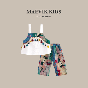 意大利MAEVIK女童装夏季2024新款儿童名族风吊带上衣裤子薄款套装