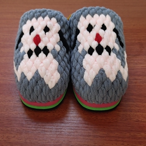 纯棉粗毛线钩拖鞋