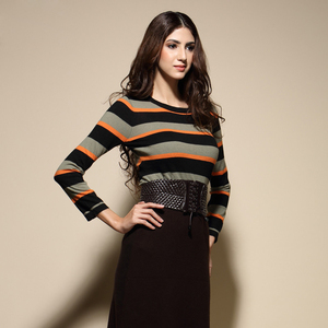 新品彩色条纹女士纯兔绒衫圆领打底毛衫rabbitwarm蕾沃尔旗舰店