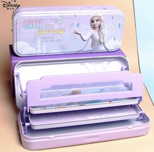 艾沙公主文具盒女孩小学生elsa三层爱莎铅笔收纳盒爱沙铁笔盒套装