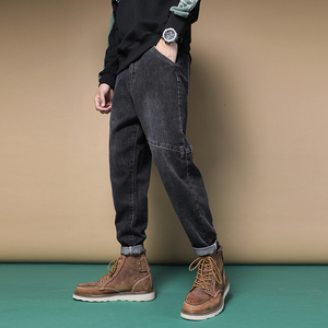杰雷诺宽腿窄口牛仔裤男宽松潮牌哈伦男士牛仔长裤直筒休闲男裤子
