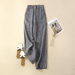 麻料裤子女春夏新款韩版垂感高腰显瘦直筒长裤百搭通勤休闲亚麻裤