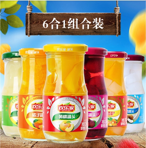 欢乐家六合一橘子雪梨杨梅椰果混合什锦黄桃水果罐头256gx12罐6罐