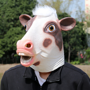 粉色奶牛面具万圣节搞怪动物头套直播表演道具节庆鬼脸舞会装饰品