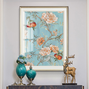 美式乡村田园花鸟挂画简美法式新古典走廊玄关竖版壁画餐厅装饰画