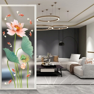 艺术玻璃屏风隔断客厅家装现代新中式磨砂雕花钢化玄关入户背景墙