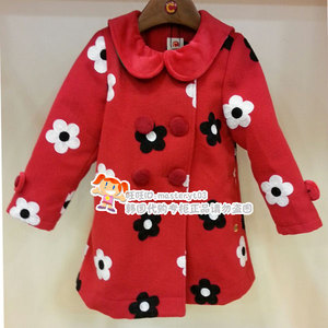 韩国中小童装 冬款cc女童女宝花朵绒里加厚呢子大衣 毛呢外套