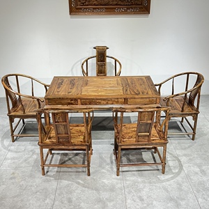 越南大叶黄花梨茶台清香木功夫茶几原木紫油木长方形中式圈椅茶桌