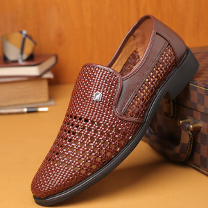 夏季品牌奥伦男鞋透气男士凉鞋男洞洞鞋男手工编织商务正装皮凉鞋