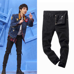 2021王牌对王牌花花华晨宇同款黑色破洞牛仔裤男显瘦休闲直筒裤子