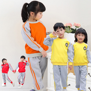 男女童橘色卫衣校服套装幼儿园园服儿童套头衫运动裤学前班桔色潮