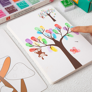 儿童手指画画本颜料无毒宝宝手掌点画图卡册幼儿园玩具印泥绘画女