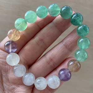 天然绿萤石手链渐变色萤石手串单圈简约情侣本命年水晶饰品礼物