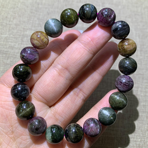 天然巴西老矿猫眼碧玺手链女单圈碧玺手串水晶手链饰品旺夫石饰品