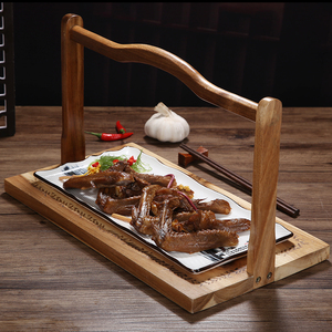 创意新中式长方手提平盘提篮组合餐具装羊排意境菜酒店饭店用餐具