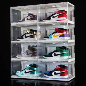 鞋盒亚克力侧开门透明篮球鞋子收纳盒防氧化宿舍鞋墙柜磁吸省空间