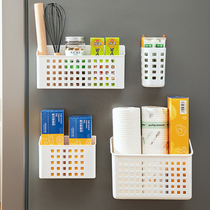 挂墙磁吸收纳盒冰箱侧面置物架磁铁免打孔壁挂式厨房保鲜膜储物盒