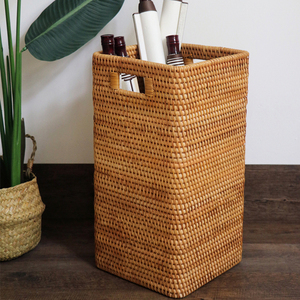 越南藤编书画大号收纳筐字画收纳缸中式书房圆纸篓书法卷轴桶手提