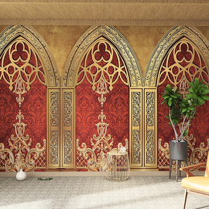 欧式复古花纹图案罗马柱背景墙纸宫廷风剧本杀网红拍照直播间壁纸