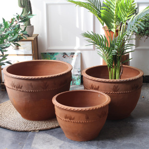 大口红陶花盆手工盆栽树大口径陶缸透气土陶盆泥瓦盆泥盆瓦缸土陶