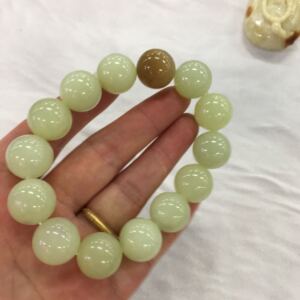 精品天然黄白老玉圆珠手串手链卡16尺寸男女款包邮和田玉河磨原石