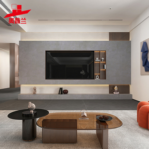 侘寂风岩板电视背景墙纯色微水泥瓷砖客厅奶油白色哑光悬空电视墙