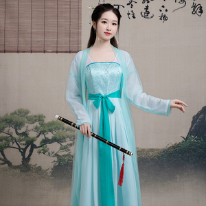 初姗古装汉服仙女装飘逸汉服中国风学生抹胸超仙古代公主演出套装