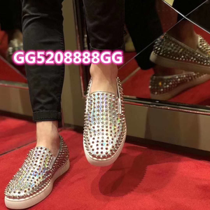 欧美clνj低帮男鞋幻彩满钉铆钉鞋一脚蹬休闲红底鞋平底乐福女鞋