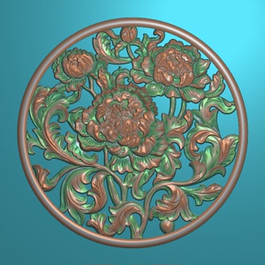 圆形精雕图灰度图浮雕图 菊花仿古挂件墙花石雕木雕图yxfd70