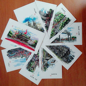 沈阳城市建筑手绘明信片 特色文化纪念品 东北特产手信礼品明信片