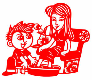 af58给妈妈洗脚母爱亲情孝剪纸作业学校幼儿园镂空墙贴画刻纸成品