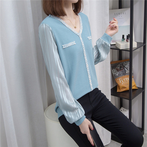 唯品会品牌女装专柜正品折扣秋装大码长袖上衣女v领套头小衫宽松