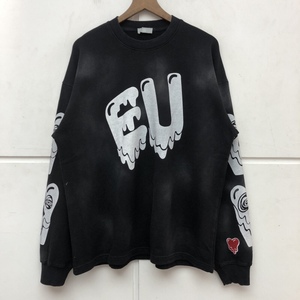 日系潮牌eu刺绣溶解的心男士加厚保暖长袖t恤做旧复古宽松卫衣潮