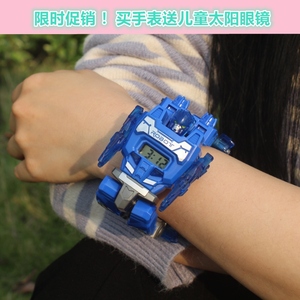 三变玩具变形手表金刚汽车机器人儿童小学生男女孩子卡通电子手表