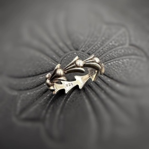 宗克罗心鱼骨波浪十字戒指复古简约鱼尾925纯银男女海浪戒指潮