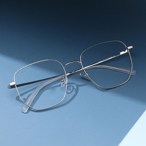 银色近视眼镜男士配度数复古大框宽边男防蓝光时尚多边形52333-53