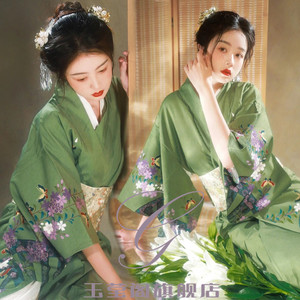 和服女正装传统夏季樱花季绿色气质日本和服摄影少女改良和服浴衣