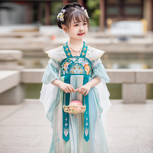 儿童汉服古装女童夏季超仙古风中国风女宝公主中式连衣裙襦裙花神