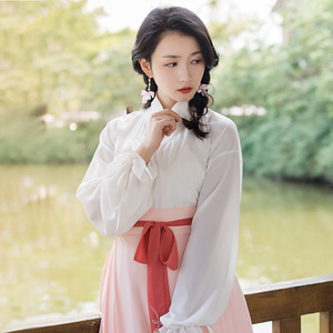 华小夏汉元素女夏装恬静改良汉服日常中国风交领灯笼袖上衣非古装