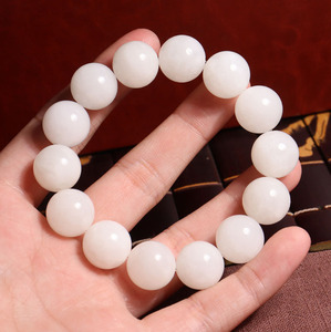 方言精品和田玉佩戴级青海老坑料温润细腻羊脂白玉15mm手串手链n