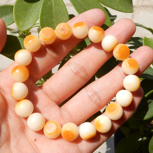 方言和田玉精品巨漏河北唐河老熟黄沁皮籽料圆型珠10mm手串手链w