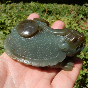 方言和田玉精品收藏价2680元新疆青玉且末料蓝调山料龙龟把件w